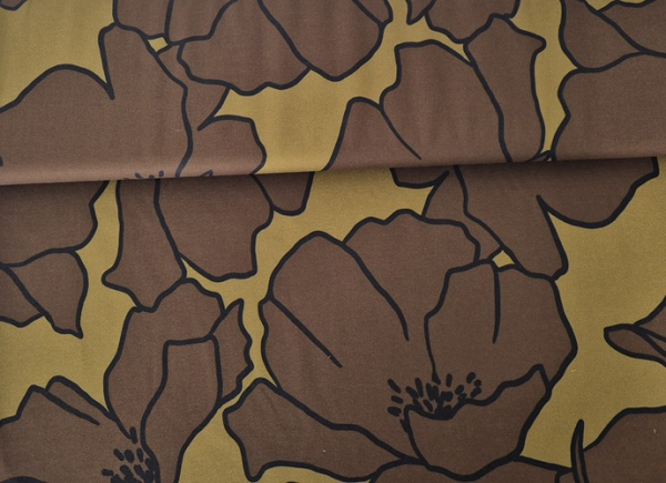 100% Eco Vero Viskose Crepe Riesenblume olive-braun